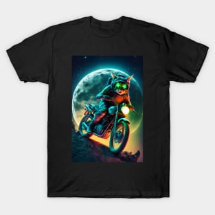 Cyber Cat Riding Dirt Bike T-Shirt